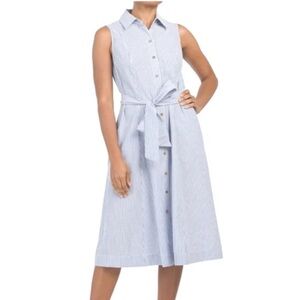 Anne Klein Blue and White Striped Midi Dress NWT